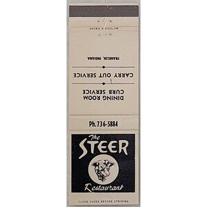 Vintage Matchbook Cover The Steer Restaurant Franklin IN Indiana